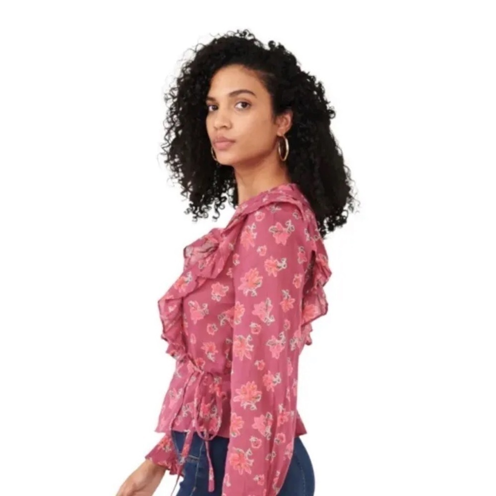 Free People Top Amanda Cotton Ruffled Wrap Sultry Combo Floral Blouse Sz XS NWT - Picture 2 of 8
